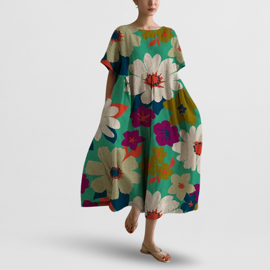 Ruth | Blumenmuster Midi-Kleid