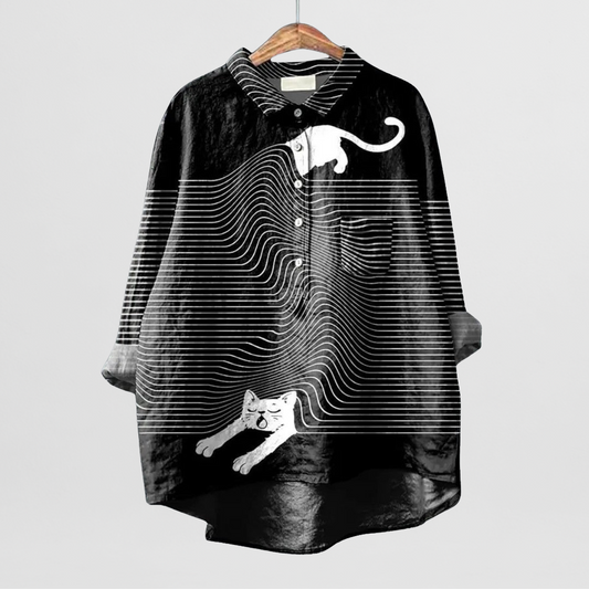 Ragna | Bluse mit Katzenmuster